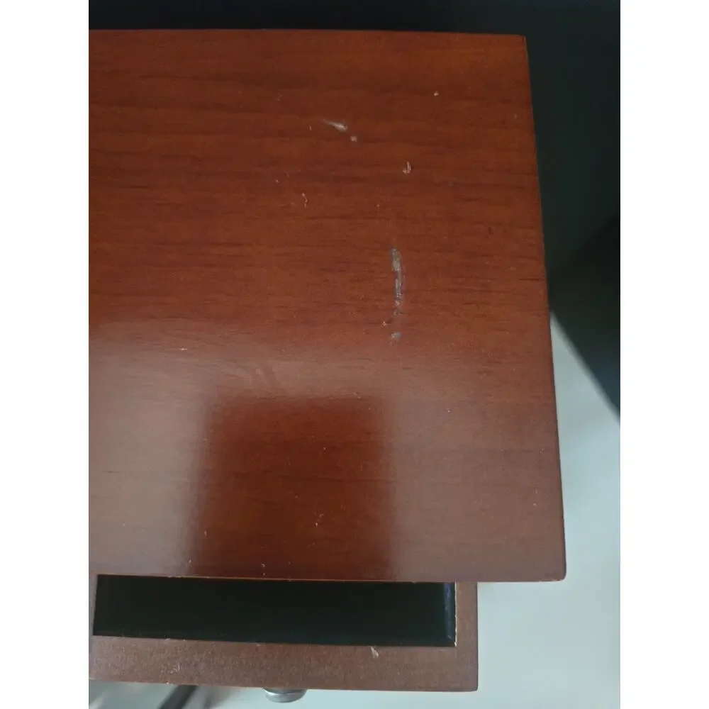 Brown Wooden Jewelry Box w/Mirror Necklace Hooks Drawers